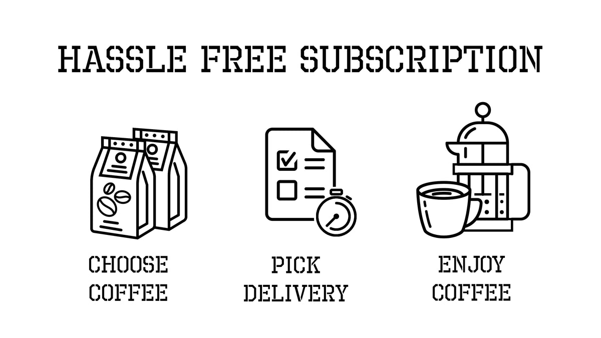 Hassle Free Subscription. Choose your coffee, pick your delivery, then enjoy your coffee. 